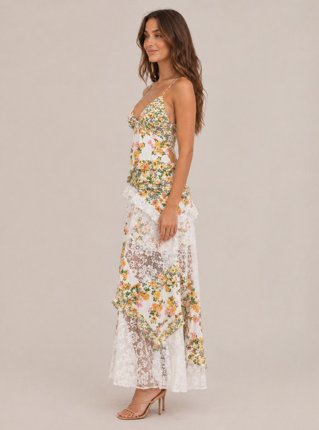 Women's Floral Lace Panel Maxi Dress