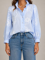 Women's Floral Print Ruffle Neck Blouse