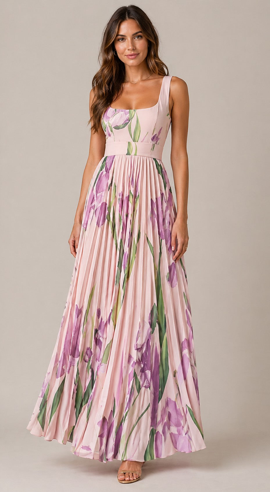 Women’s Floral Print Sleeveless Pleated Dress