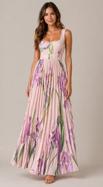 Women’s Floral Print Sleeveless Pleated Dress
