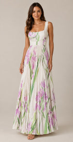 Women’s Floral Print Sleeveless Pleated Dress