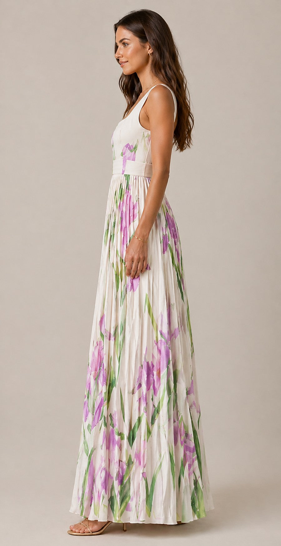 Women’s Floral Print Sleeveless Pleated Dress