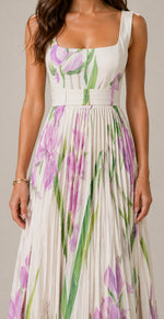Women’s Floral Print Sleeveless Pleated Dress