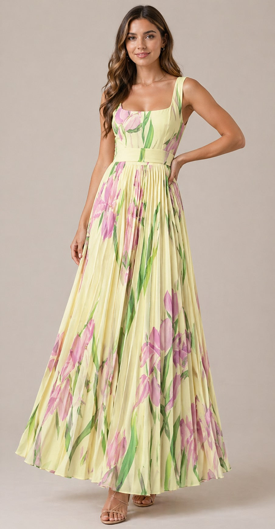Women’s Floral Print Sleeveless Pleated Dress
