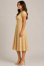 Women's Floral Short Sleeve Smocked Midi Dress