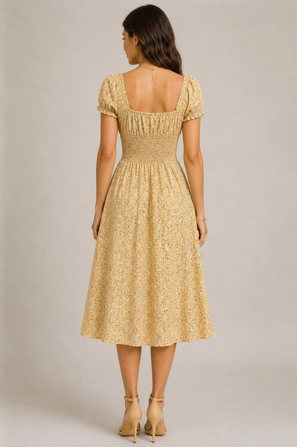Women's Floral Short Sleeve Smocked Midi Dress