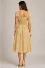 Women's Floral Short Sleeve Smocked Midi Dress