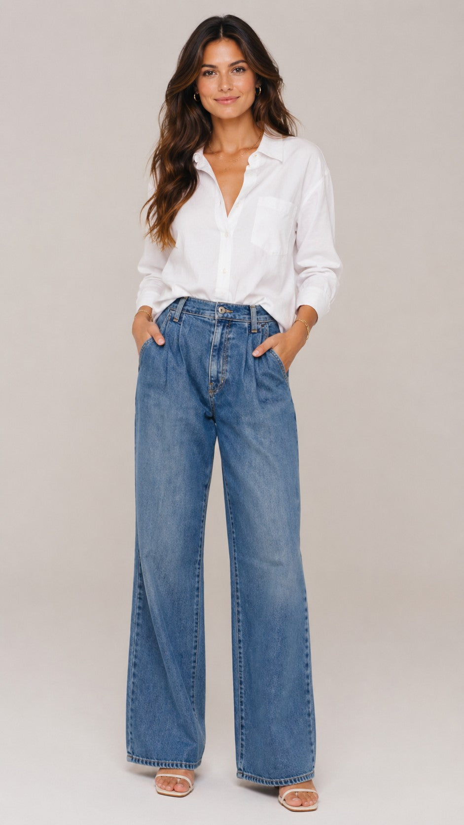 Women’s Front Closure Wide Leg Denim Pants