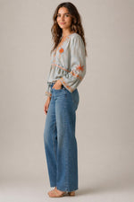 Women’s Front Panel Long Sleeve V-Neck Blouse