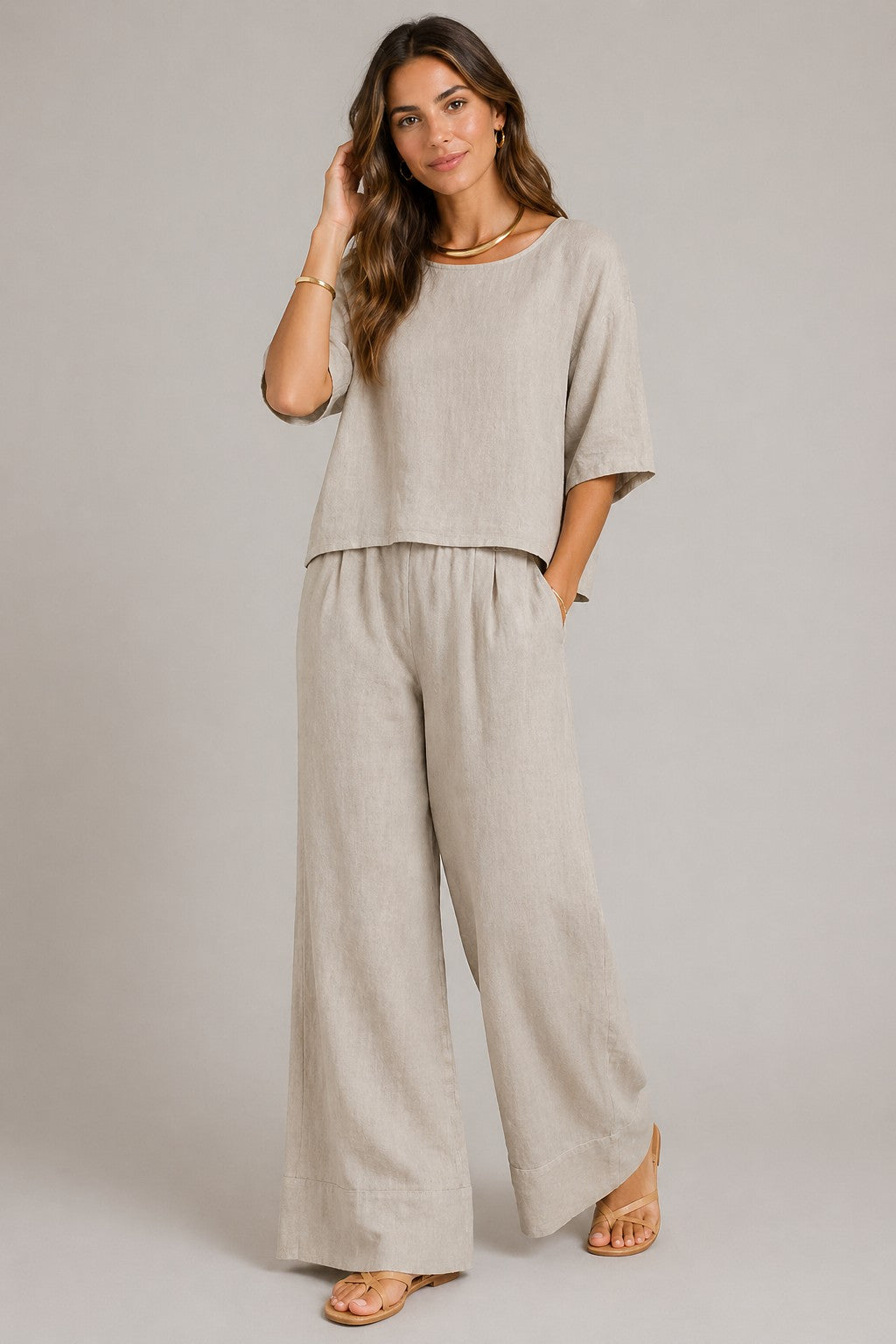 Women’s Half Sleeve Top Wide Pants Set