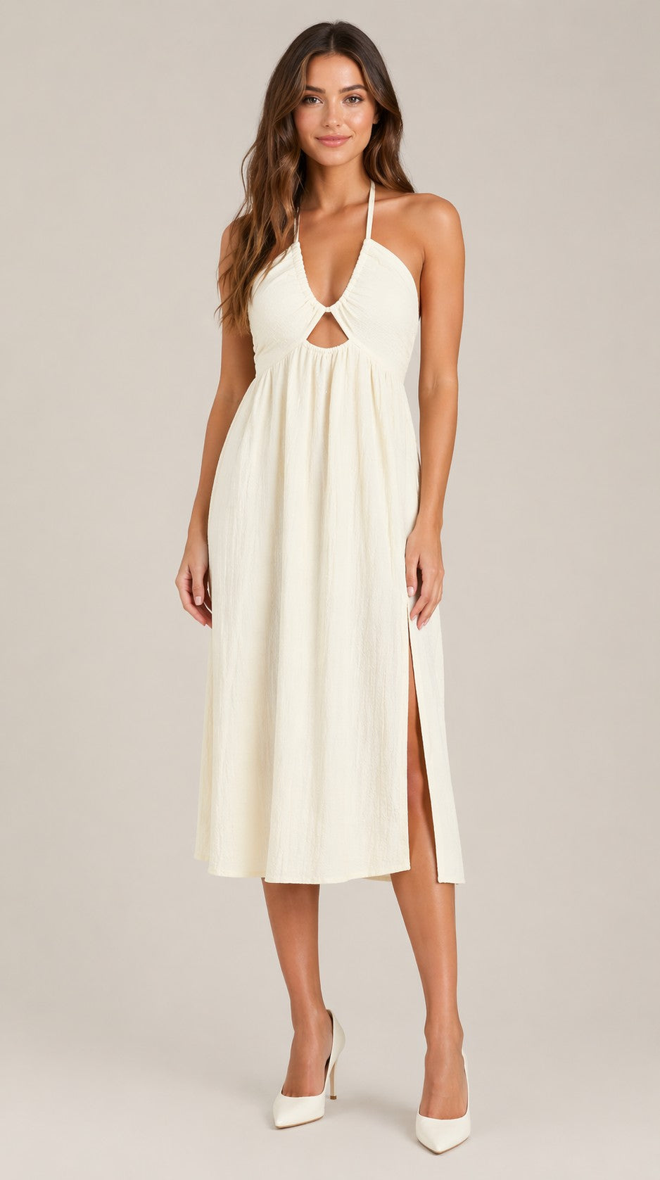 Women’s Halter Neck Front Cut-Out Midi Dress