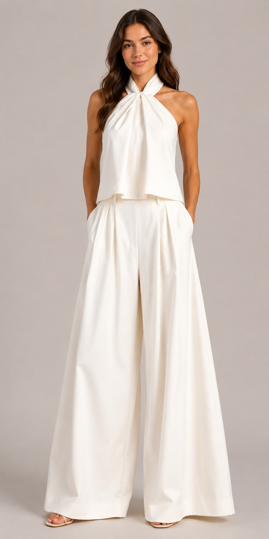Women's Halter Top Wide Leg Pants Set