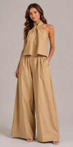 Women's Halter Top Wide Leg Pants Set