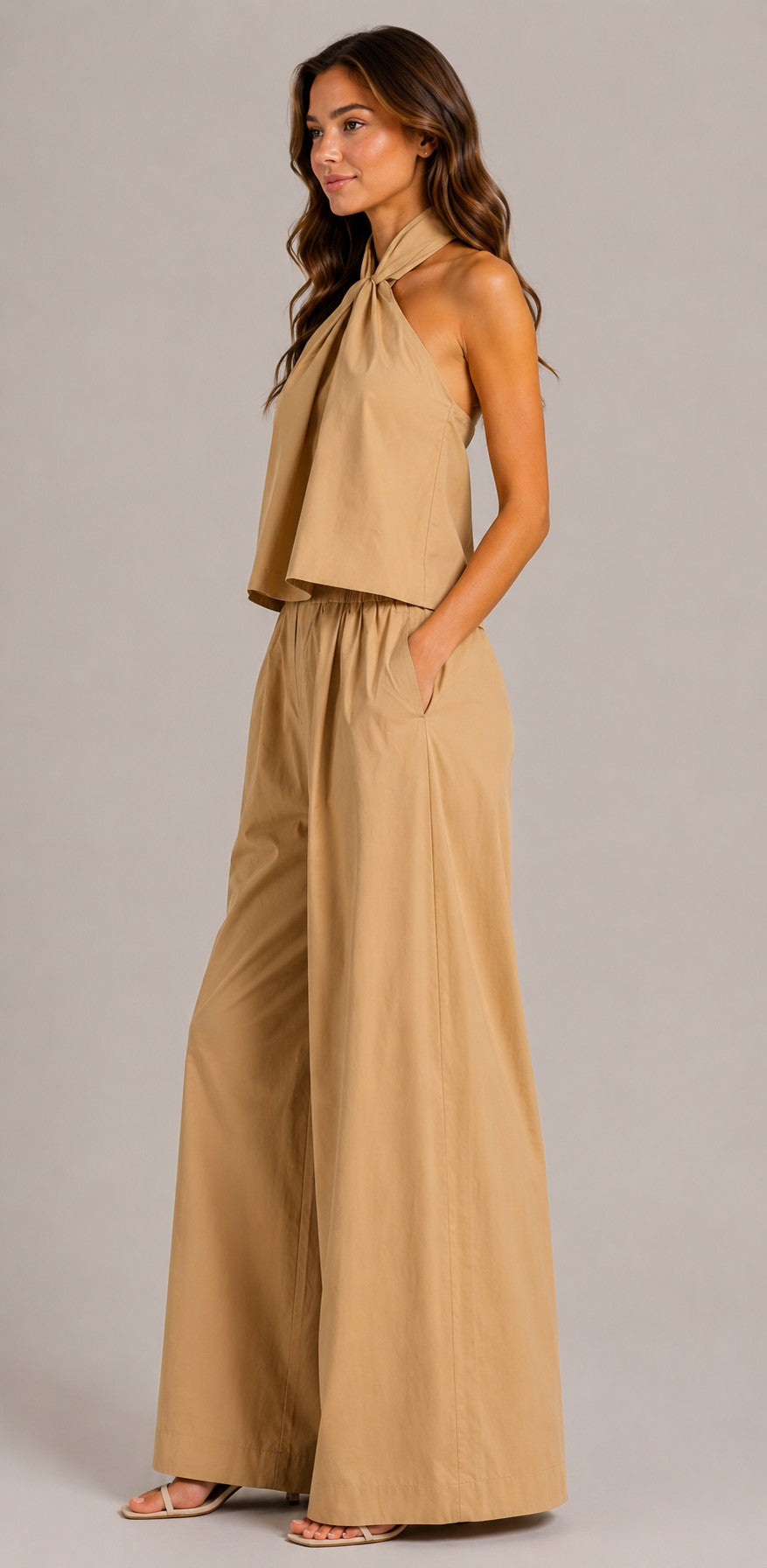 Women's Halter Top Wide Leg Pants Set