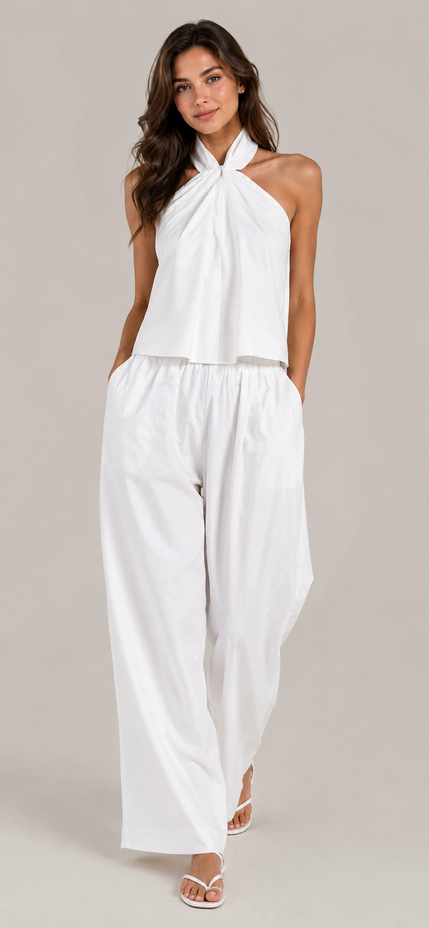 Women's Halter Top Wide Leg Pants Set