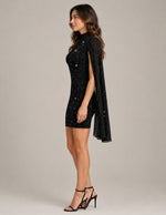 Women’s High Neck Cape Sleeve Mini Dress