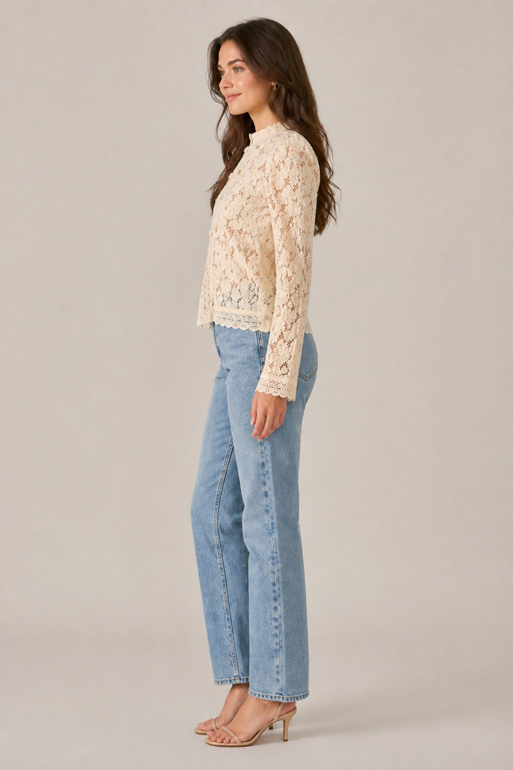 Women’s High Neck Lace Long Sleeve Blouse
