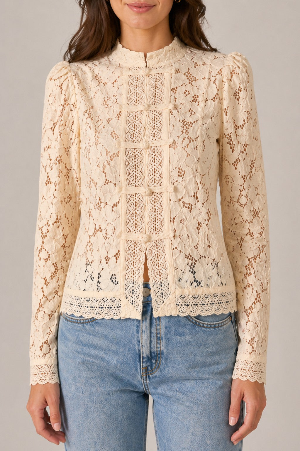 Women’s High Neck Lace Long Sleeve Blouse