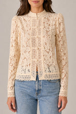 Women’s High Neck Lace Long Sleeve Blouse