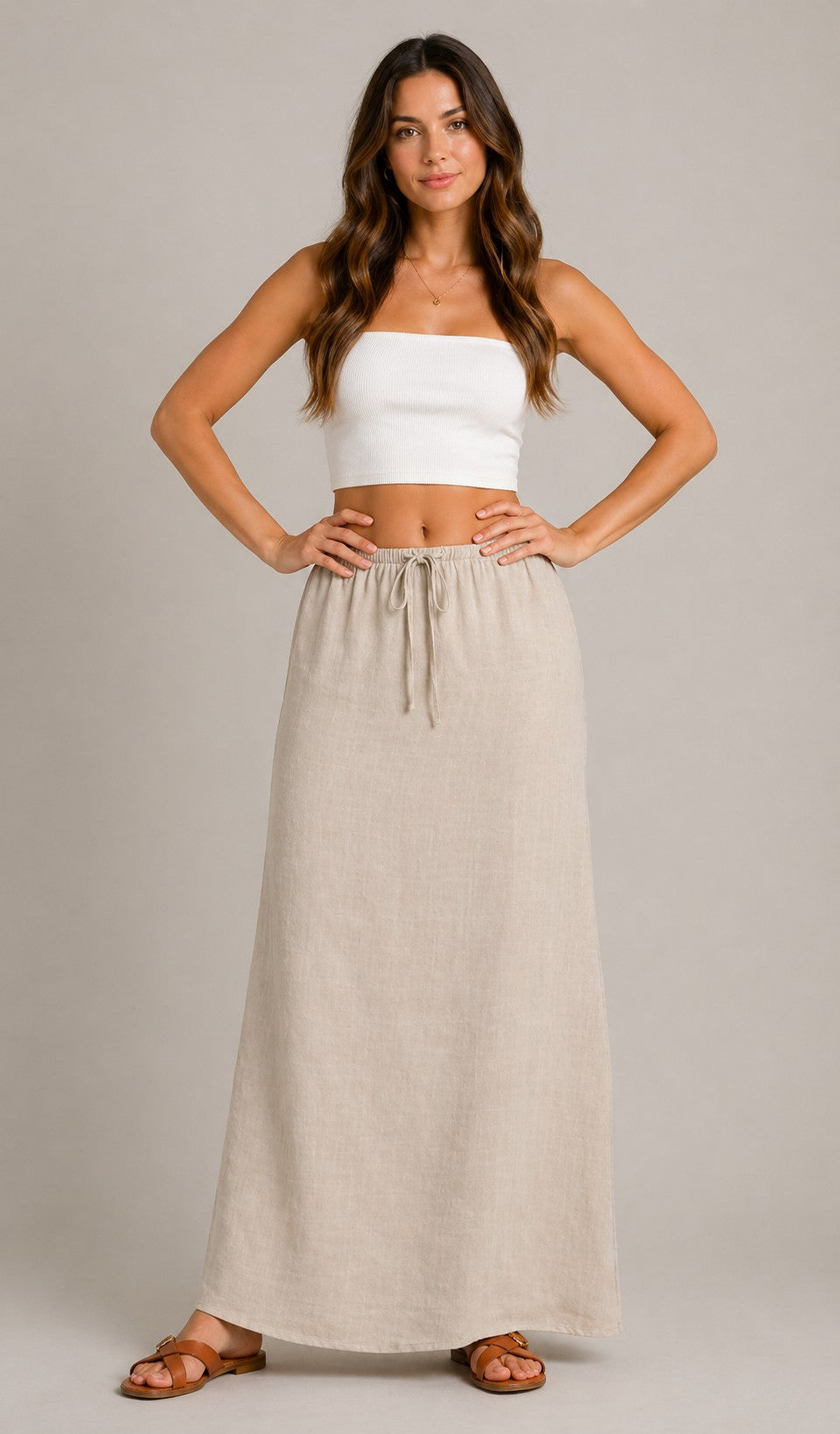 Women’s High Waist Drawstring Maxi Skirt