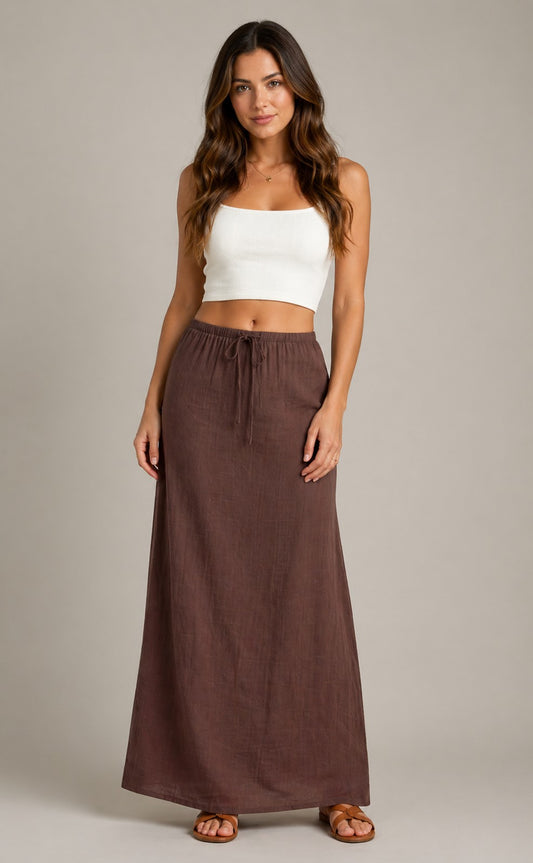 Women’s High Waist Drawstring Maxi Skirt