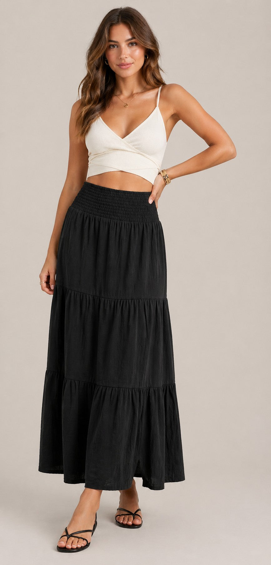 Women’s High Waist Tiered Maxi Skirt