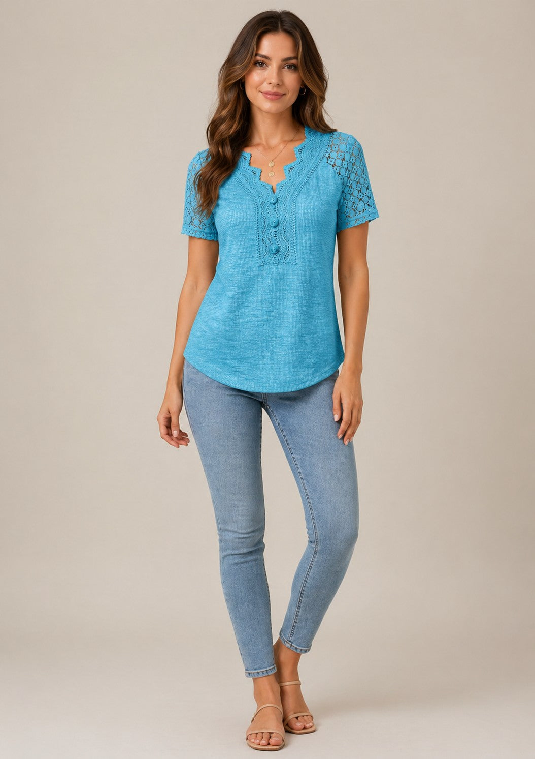 Women’s Lace Detail Short Sleeve Blouse