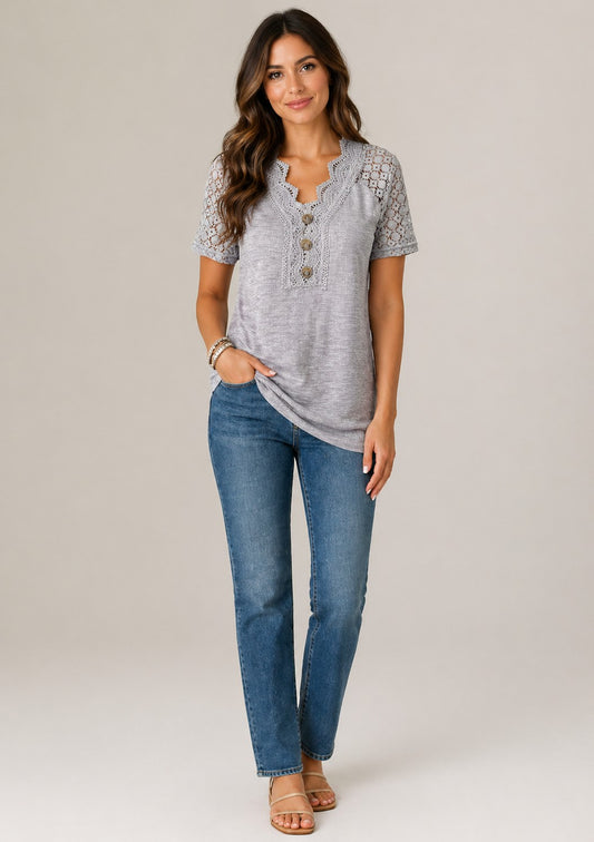 Women’s Lace Detail Short Sleeve Blouse