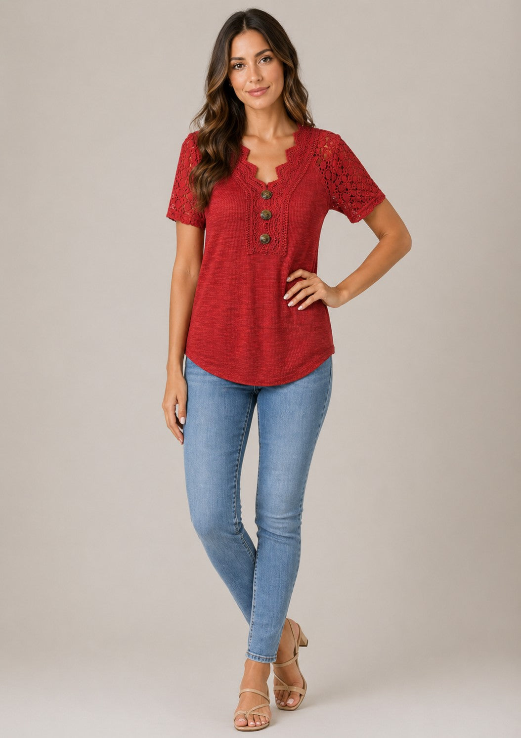 Women’s Lace Detail Short Sleeve Blouse