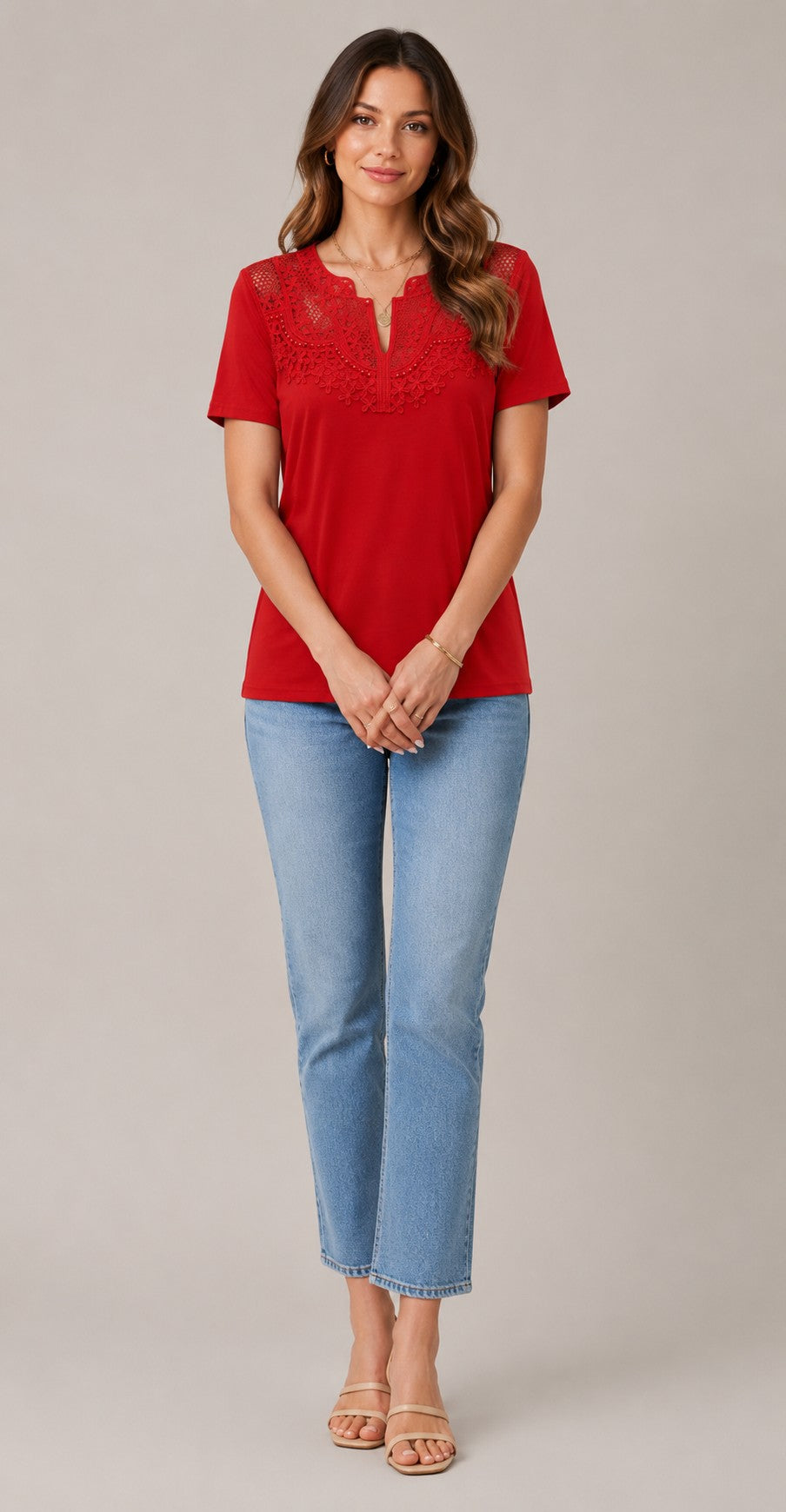 Women's Lace Detail Short Sleeve Top
