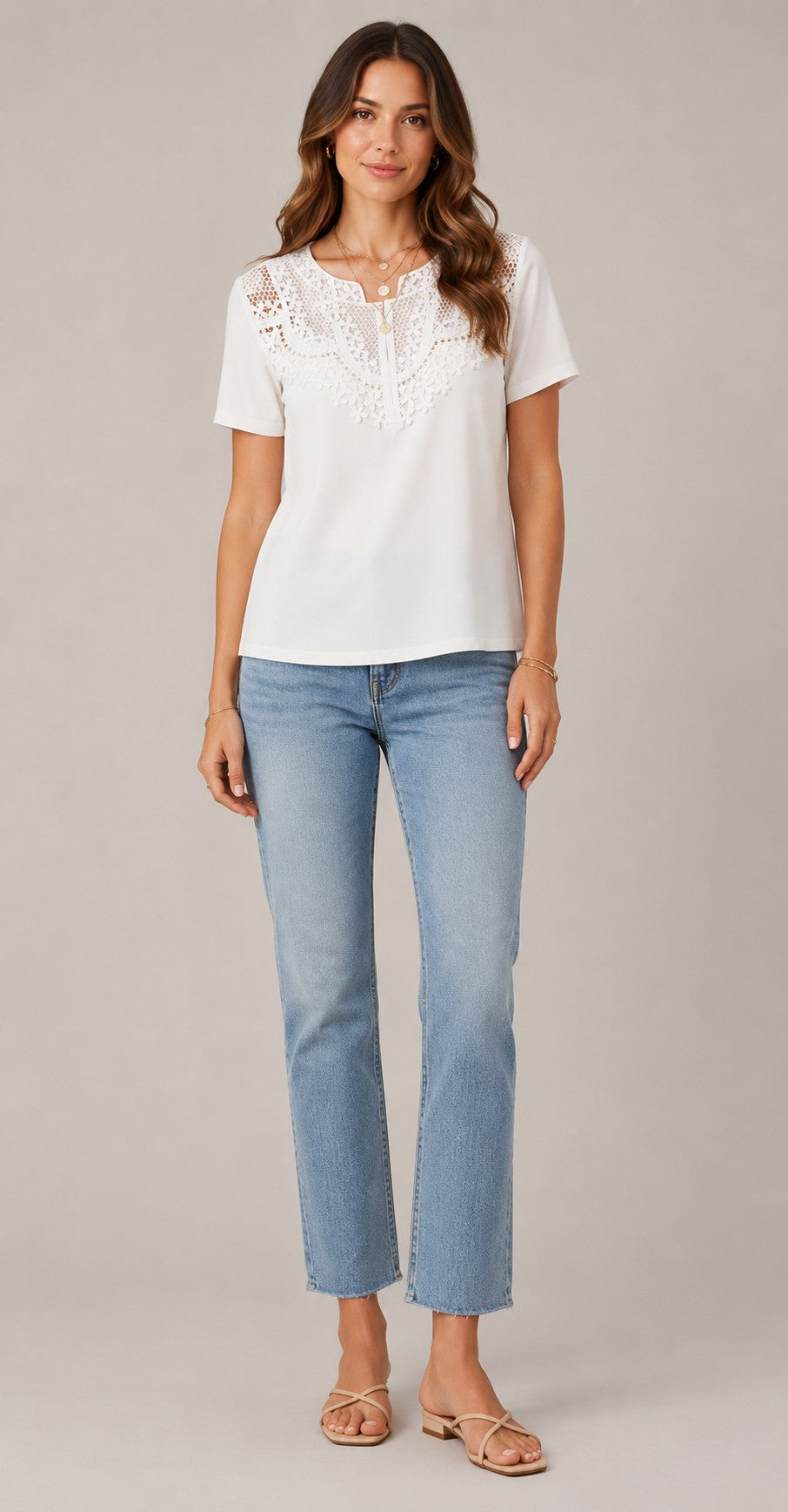 Women's Lace Detail Short Sleeve Top