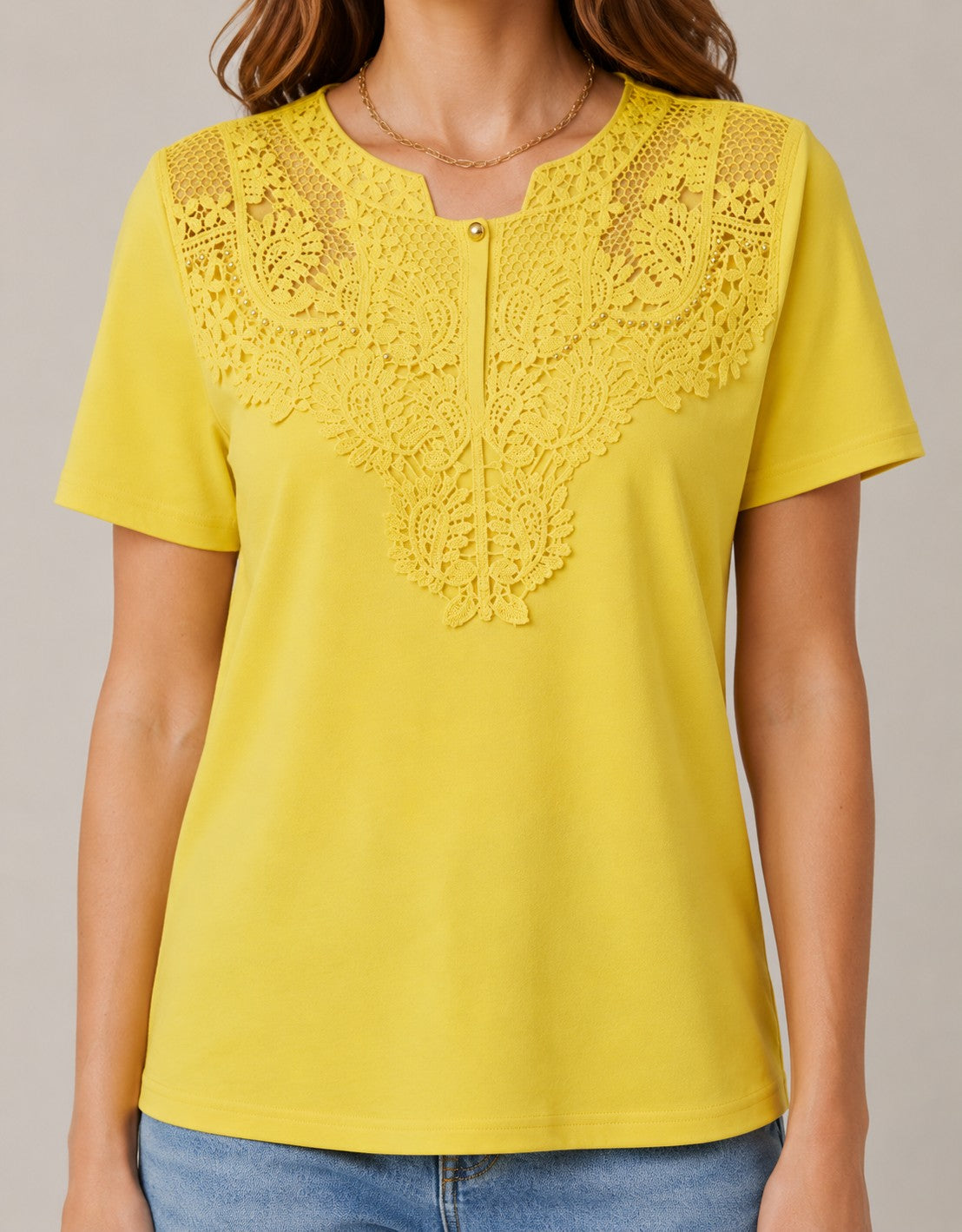 Women's Lace Detail Short Sleeve Top