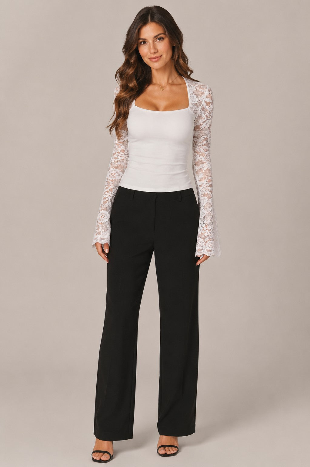 Women's Lace Sleeve Square Neck Top