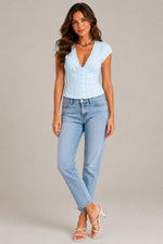 Women's Lace Trim Button-Front Blouse