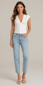 Women's Lace Trim Button-Front Blouse