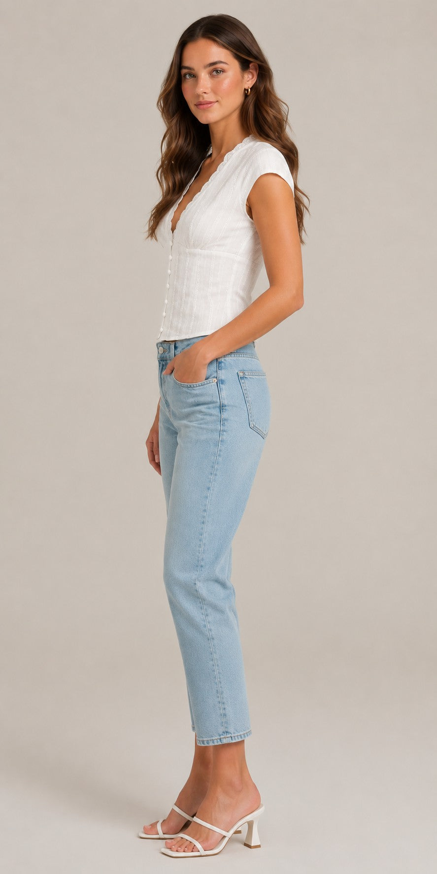 Women's Lace Trim Button-Front Blouse