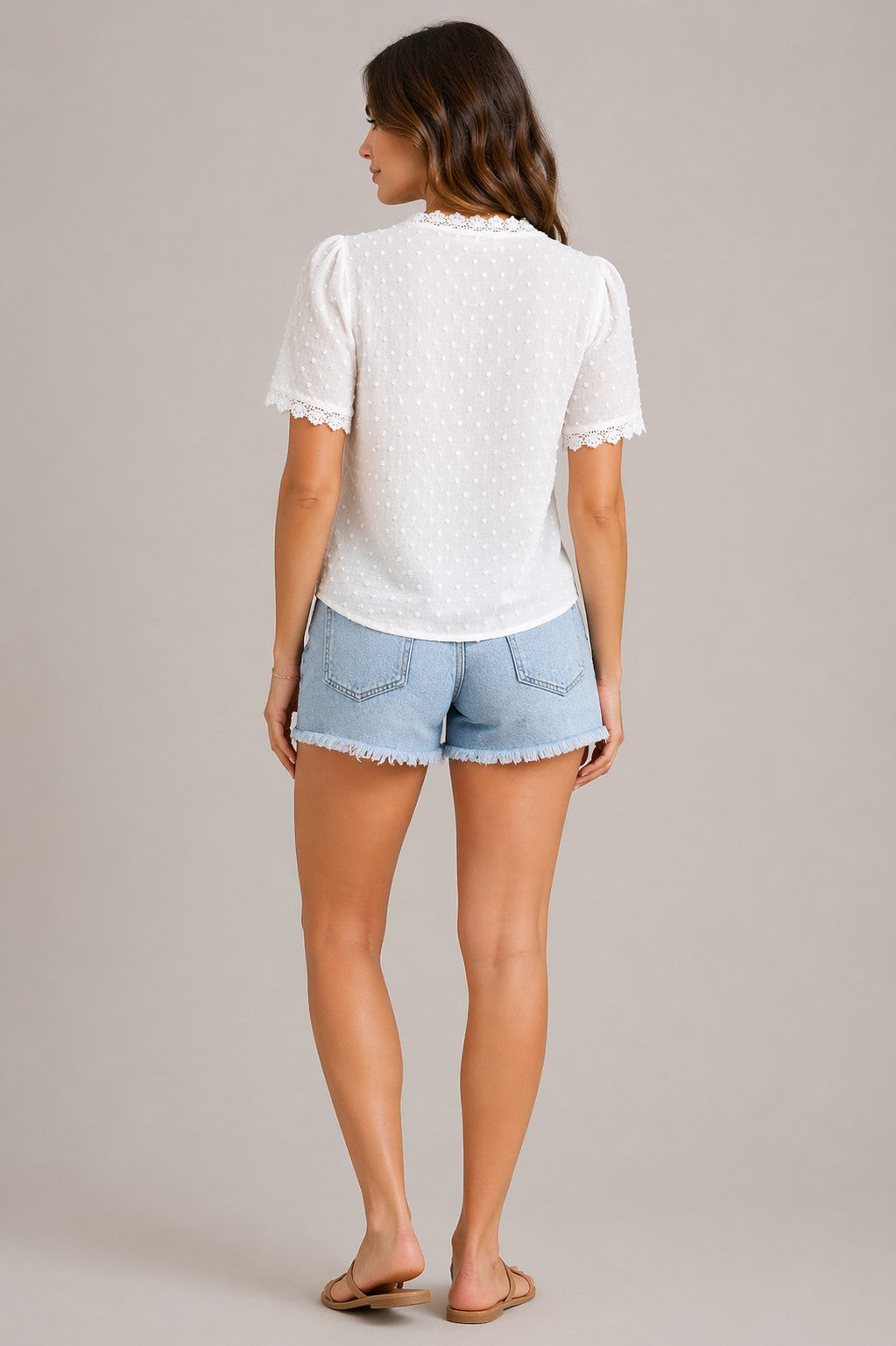 Women’s Lace Trim Short Sleeve V-Neck Blouse