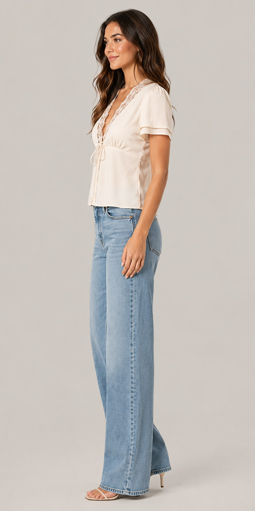Women's Lace Trim Tie-Front Blouse