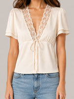 Women's Lace Trim Tie-Front Blouse