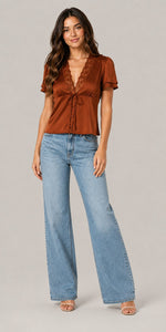 Women's Lace Trim Tie-Front Blouse