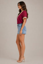 Women’s Lace Trim V-Neck Short Sleeve Blouse