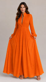 Women's Long Sleeve Button Front Maxi Dress