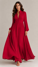 Women's Long Sleeve Button Front Maxi Dress