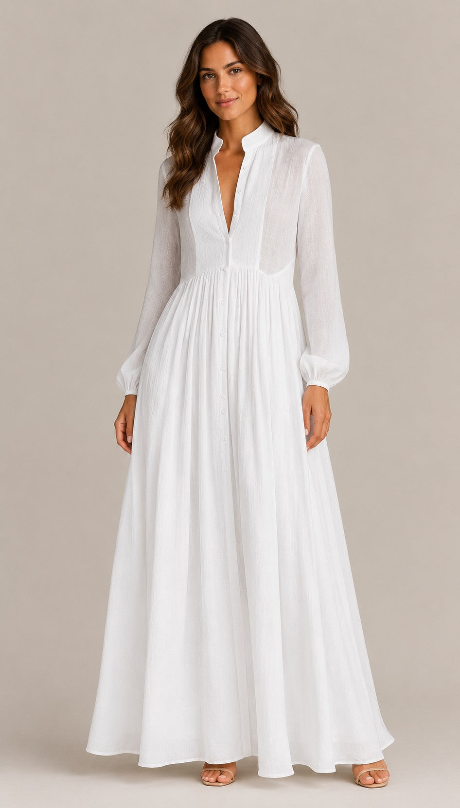 Women's Long Sleeve Button Front Maxi Dress