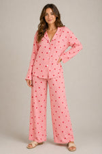 Women’s Long Sleeve Button-Up Top Wide Leg Pants Set
