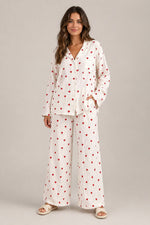 Women’s Long Sleeve Button-Up Top Wide Leg Pants Set