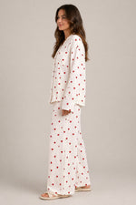 Women’s Long Sleeve Button-Up Top Wide Leg Pants Set