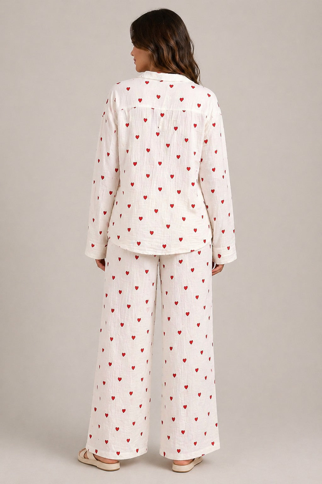 Women’s Long Sleeve Button-Up Top Wide Leg Pants Set