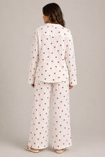 Women’s Long Sleeve Button-Up Top Wide Leg Pants Set