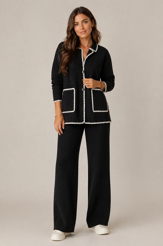 Women’s Long Sleeve Button-Up Top Wide Pants Set